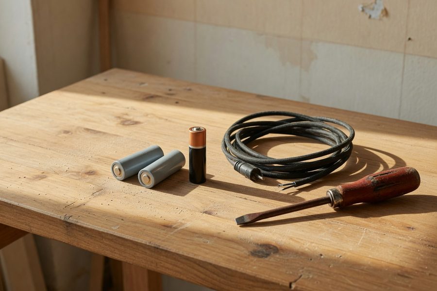 A display rack of power tools divided between professional‑grade brands and economy‑store options