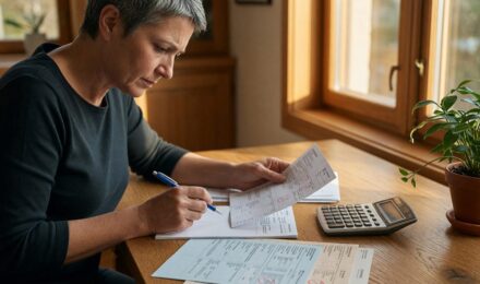Calculator and bank statement showing hidden recurring charges and subscription costs draining household budget