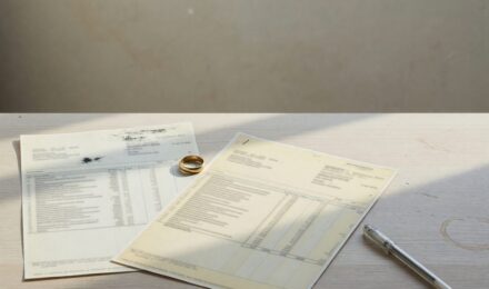 Married couple reviewing bank accounts and financial statements together at home