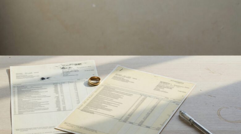 Married couple reviewing bank accounts and financial statements together at home