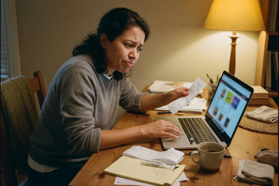 Shopper on laptop comparing TV prices across retailer websites