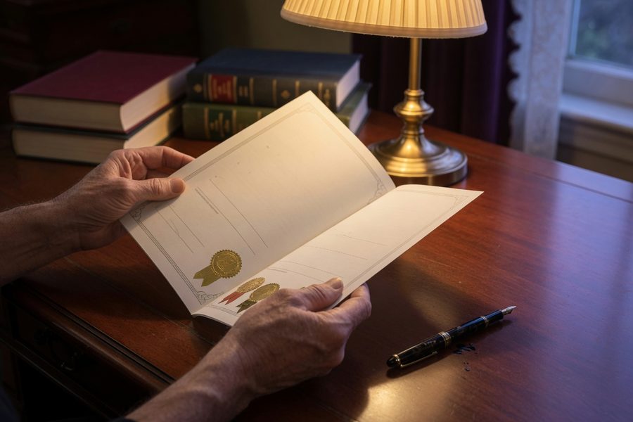 Adult child reviewing bank transaction alerts on a tablet with an elderly parent looking on