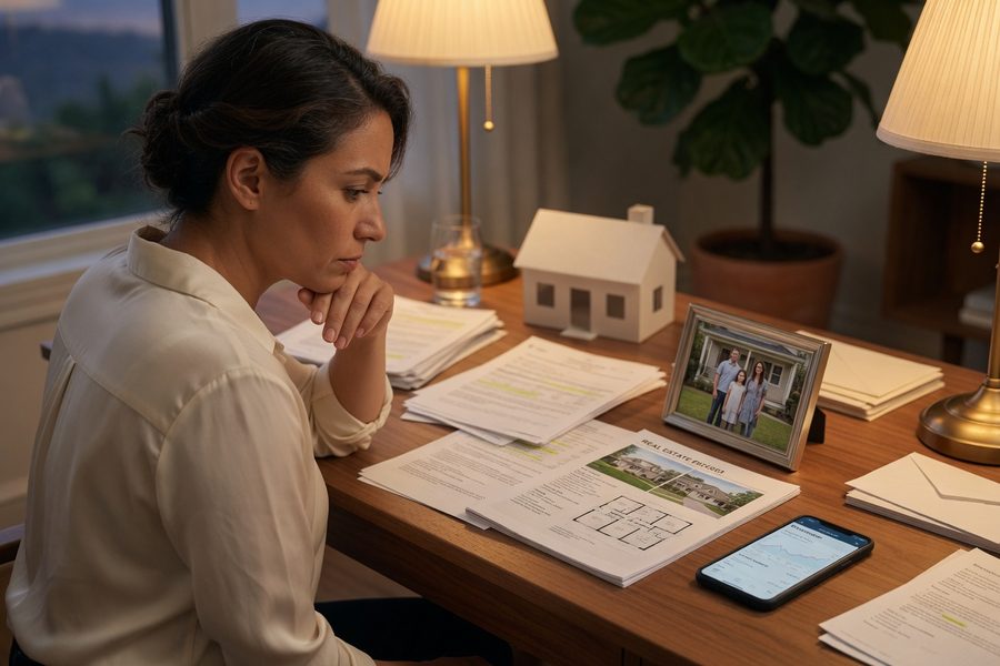 Retiree reviewing paper statement, younger investor checking phone