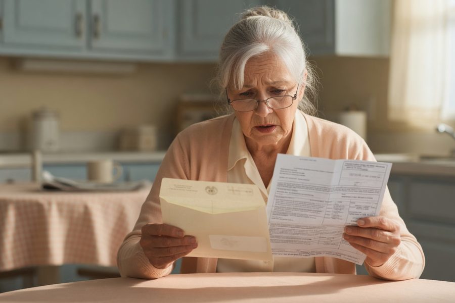An older adult looking at their phone with a worried expression, representing the fear scammers exploit.