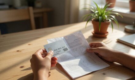 Teenager learning about credit building with parent and credit card