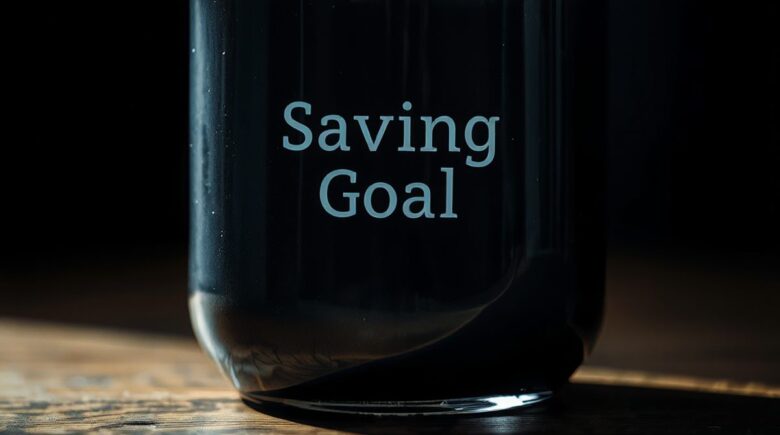 A person reviewing a savings plan on a laptop with a calendar and financial goals listed