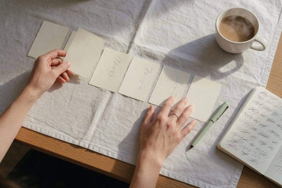 A couple sitting at a kitchen table, reviewing their monthly budget together.