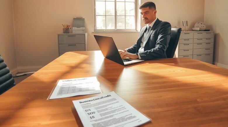 A business owner using a line of credit to manage cash flow without affecting personal credit