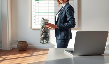A person reviewing their savings goals on a laptop with a calendar and milestones displayed