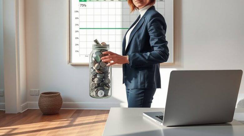 A person reviewing their savings goals on a laptop with a calendar and milestones displayed