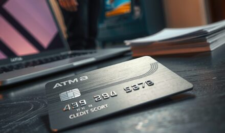 A person reviewing their credit card statement with a worried expression, showing a drop in their credit score after paying off a card